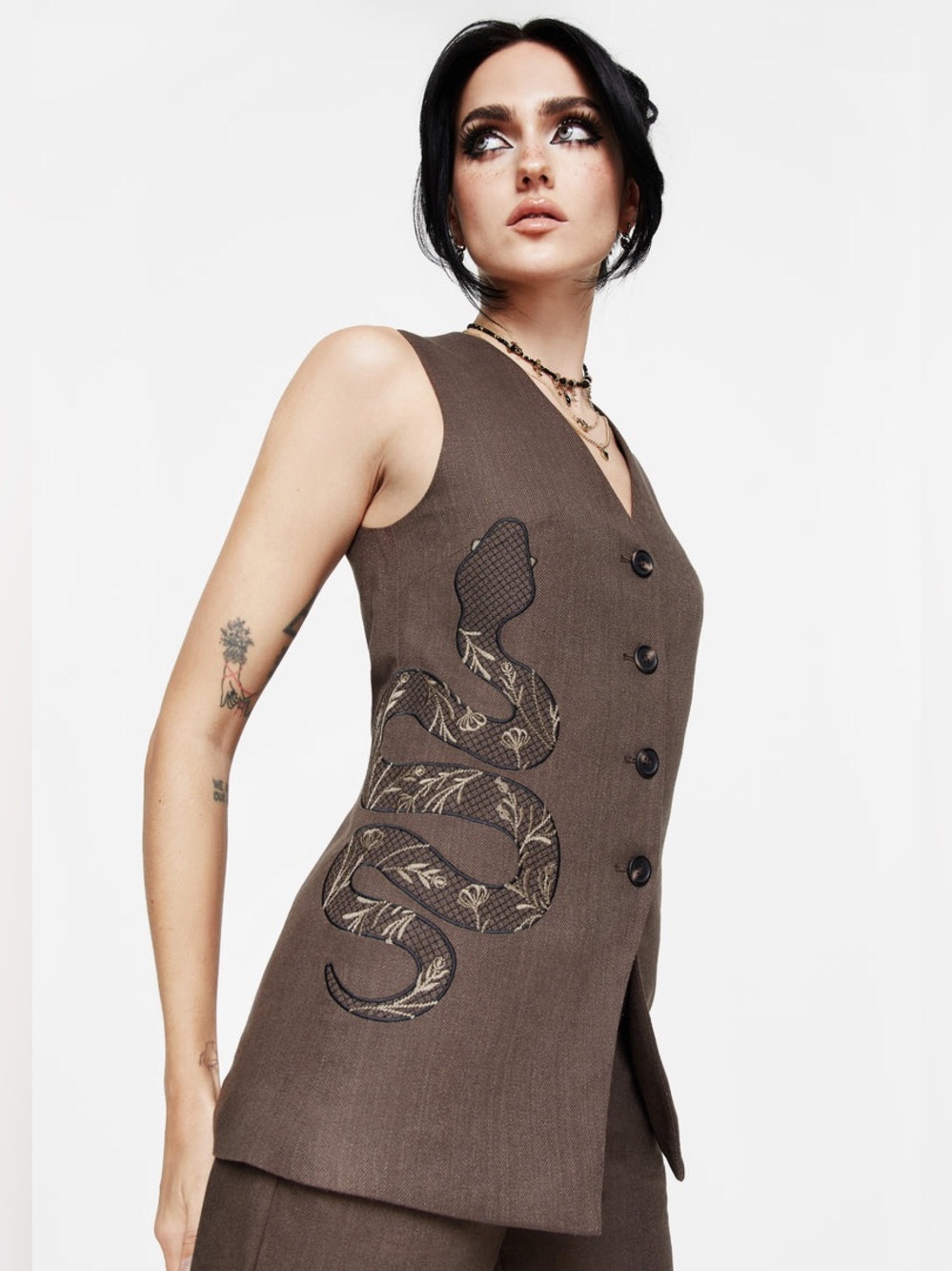 NWT Disturbia Gaia Linen Blend Snake Embroidered Longline Waistcoat US 16/UK 20 - Picture 1 of 8